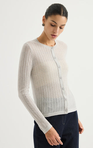Wool-Blend Ribbed Crew-Neck Cardigan