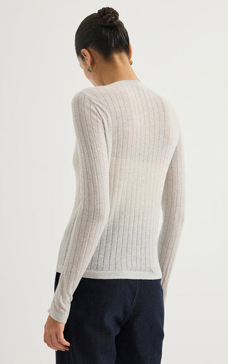 Wool-Blend Ribbed Crew-Neck Cardigan