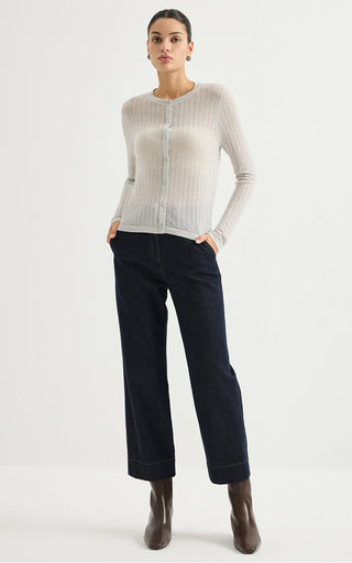 Wool-Blend Ribbed Crew-Neck Cardigan