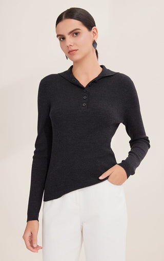 Wool Women's Button Collar Knit Top