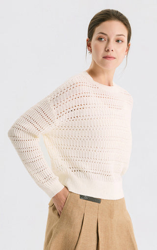 Linen Open-Knit Top with Cotton Sequin Yarn - serathinan 