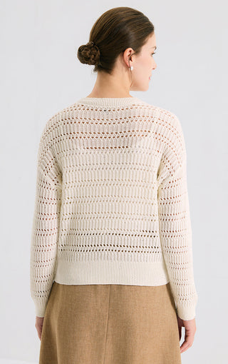 Linen Open-Knit Top with Cotton Sequin Yarn - serathinan 