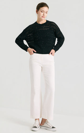 Linen Open-Knit Top with Cotton Sequin Yarn - serathinan 