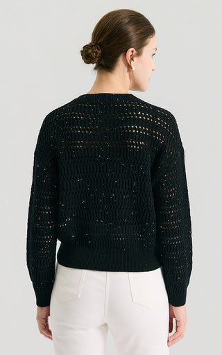 Linen Open-Knit Top with Cotton Sequin Yarn - serathinan 