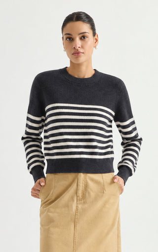 Wool Striped Crewneck Sweater – Graphite Grey – front model view