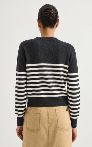 Wool Striped Crewneck Sweater – Graphite Grey – back model view