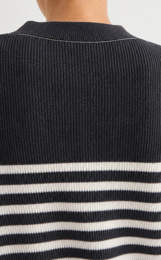 Wool Striped Crewneck Sweater – Graphite Grey – back neckline detail