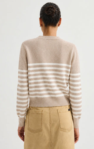 Wool Striped Crewneck Sweater – Taupe – back model view