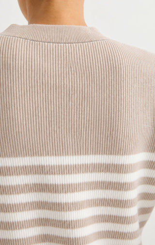 Wool Striped Crewneck Sweater – Taupe – back neckline detail