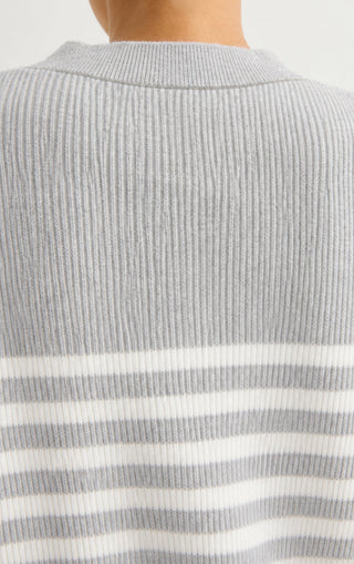 Wool Striped Crewneck Sweater – Light Grey – back neckline detail