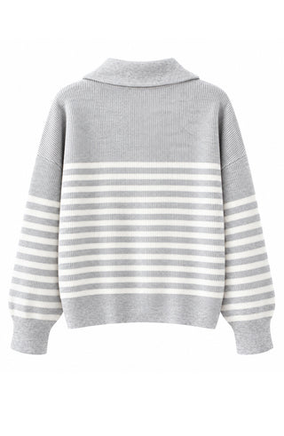 Wool Striped Zip Cardigan – Light Grey – back product view
