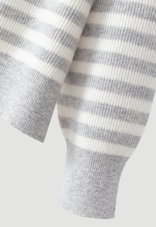 Wool Striped Zip Cardigan – Light Grey – striped sleeve and cuff detail