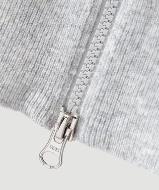 Wool Striped Zip Cardigan – Light Grey – two-way zip detail