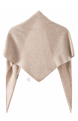 Camel triangle cashmere wrap with tag on inner drape