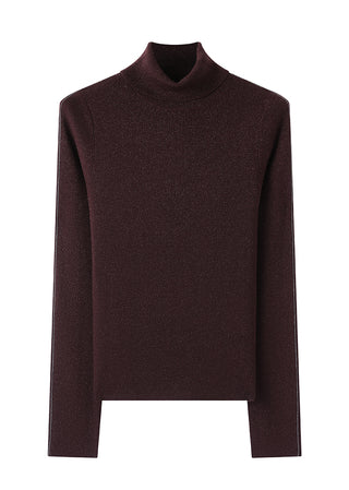 Deep burgundy wool-blend turtleneck sweater, ribbed cuffs and hem