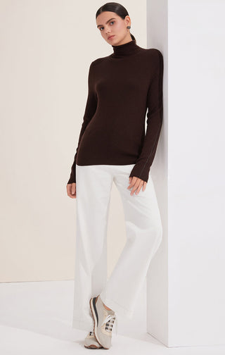 Wool Blend Women's turtleneck Knit Sweater With Metallic Side Detail