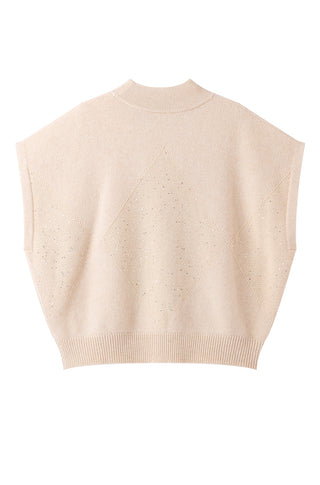 Camel cashmere short-sleeve sweater flat lay, back view with diamond sequin motif