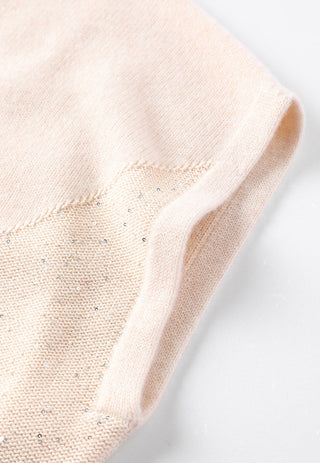 Camel cashmere short-sleeve knit close-up of side panel and diamond sequin pattern