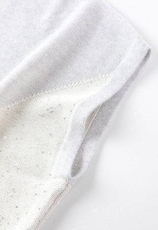 Light gray cashmere short-sleeve knit sweater sleeve with diamond sparkle detail