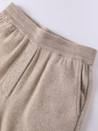 Camel knit waistband and front leg panel with beaded side seam