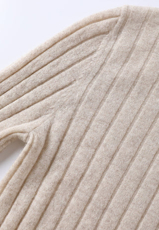 Camel cashmere sweater close-up of vertical ribbing texture on body