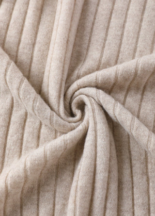 Camel ribbed cashmere turtleneck sweater knit close-up with soft texture