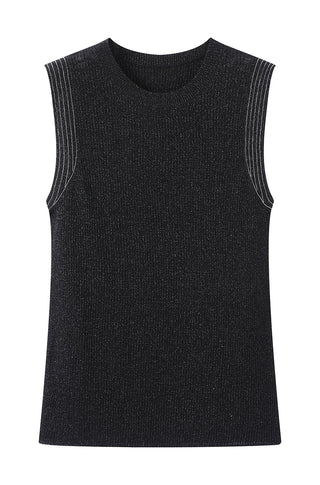 Sleeveless Wool Blend Top with Subtle Sparkle