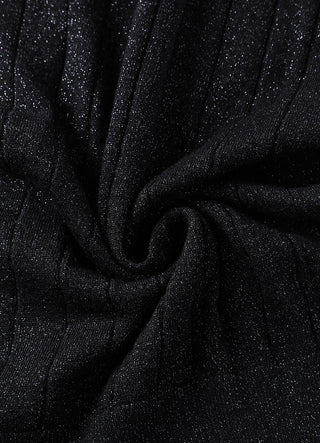 Black sparkly wool-blend knit fabric swatch, soft drape