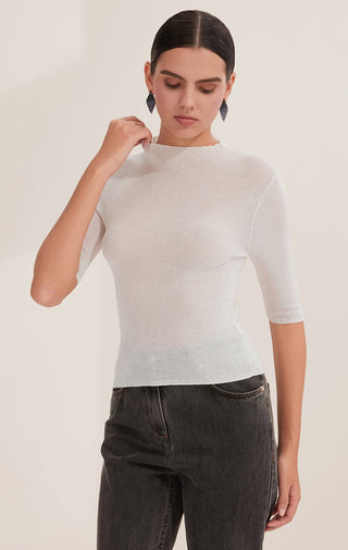 Wool Blend Half-Sleeve Lightweight Knit Top - serathinan 