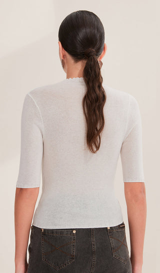 Wool Blend Half-Sleeve Lightweight Knit Top - serathinan 