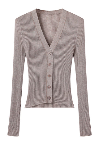 Wool Blend Slim-Fit Ribbed V-Neck Cardigan