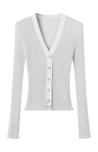Wool Blend Slim-Fit Ribbed V-Neck Cardigan