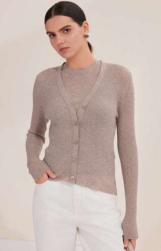 Wool Blend Slim-Fit Ribbed V-Neck Cardigan