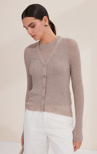 Wool Blend Slim-Fit Ribbed V-Neck Cardigan