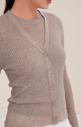 Wool Blend Slim-Fit Ribbed V-Neck Cardigan