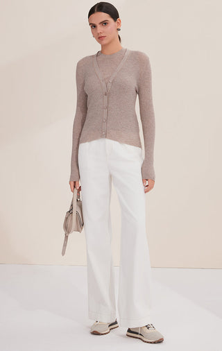 Wool Blend Slim-Fit Ribbed V-Neck Cardigan