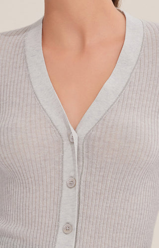 Wool Blend Slim-Fit Ribbed V-Neck Cardigan