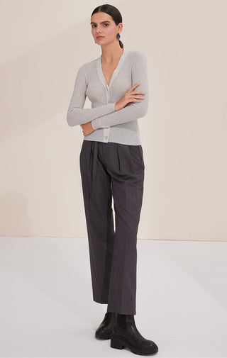 Wool Blend Slim-Fit Ribbed V-Neck Cardigan