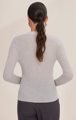 Wool Blend Slim-Fit Ribbed V-Neck Cardigan