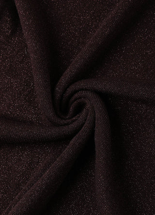 Fabric detail close-up of dark brown fine wool rib knit with fine shimmer texture