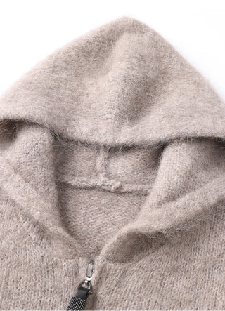 Cashmere-Blend Hooded Coat with shiny zipper