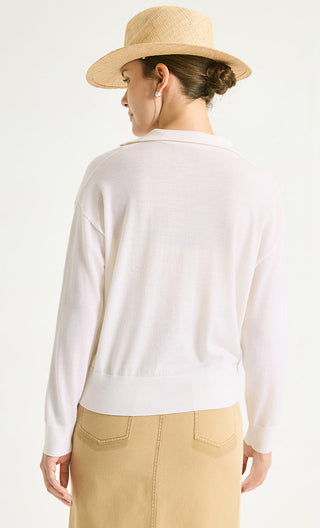 Wool Polo Knit Pullover With Silver Beaded Collar - serathinan 
