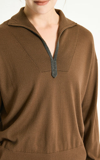 Wool Polo Knit Pullover With Silver Beaded Collar - serathinan 