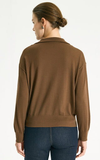 Wool Polo Knit Pullover With Silver Beaded Collar - serathinan 