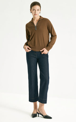 Wool Polo Knit Pullover With Silver Beaded Collar - serathinan 