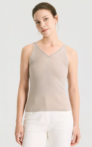Wool Silk Beaded V-Neck Knit Vest - serathinan 