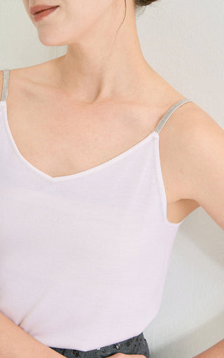 Wool Silk V-Neck Camisole With Silver beaded straps - serathinan 
