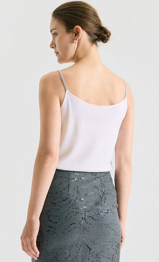 Wool Silk V-Neck Camisole With Silver beaded straps - serathinan 
