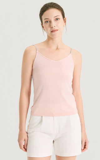 Wool Silk V-Neck Camisole With Silver beaded straps - serathinan 