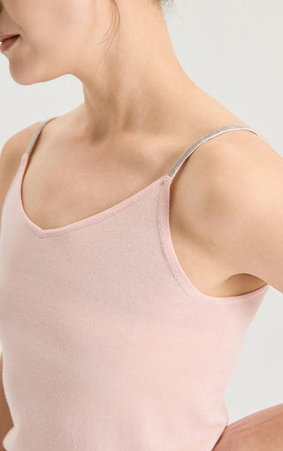 Wool Silk V-Neck Camisole With Silver beaded straps - serathinan 